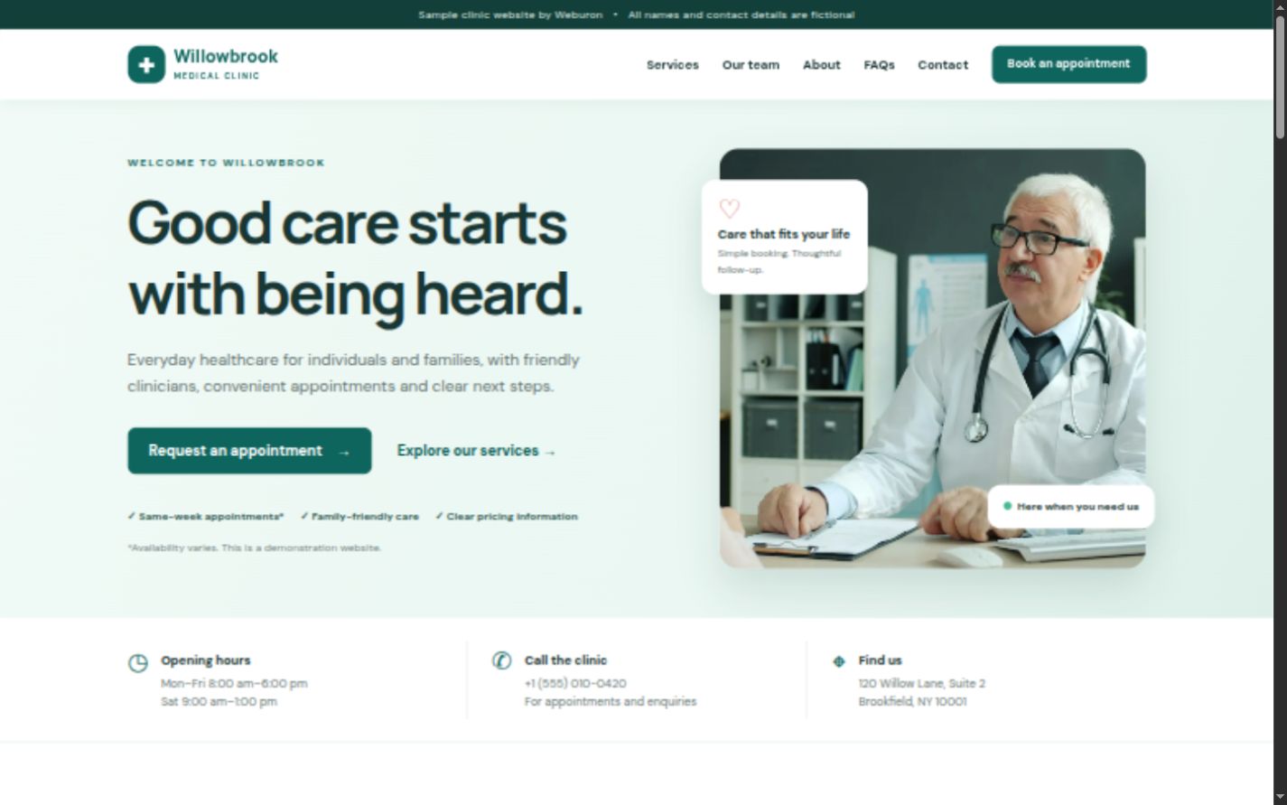 Willowbrook Clinic concept website homepage preview