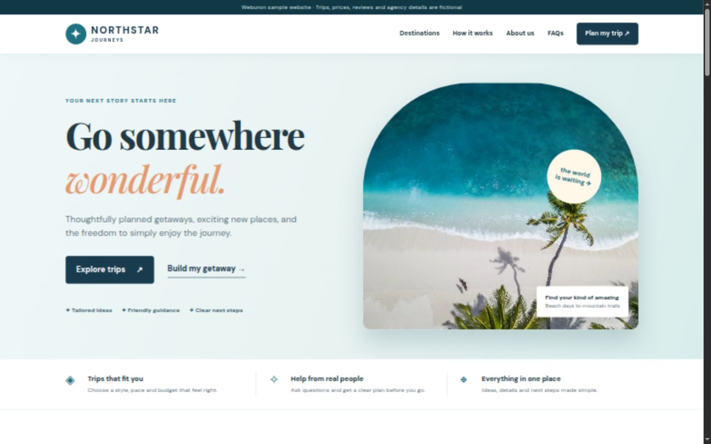 Northstar Journeys concept website homepage preview